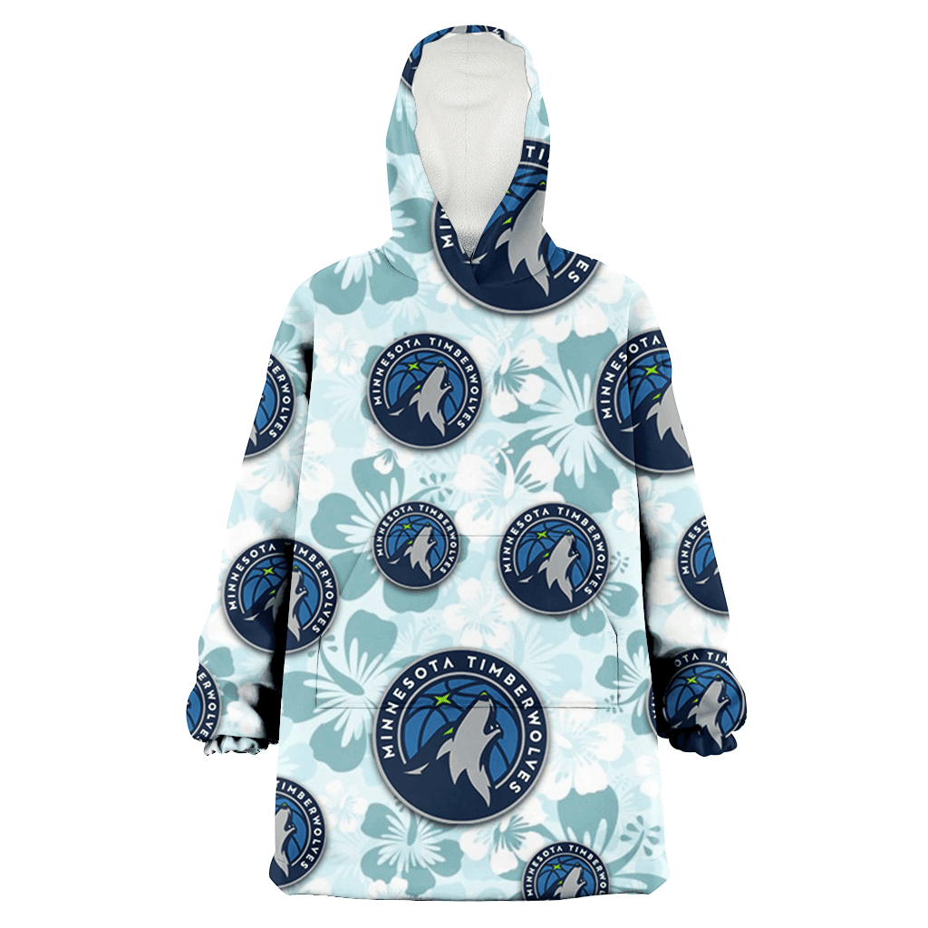 Minnesota Timberwolves Pale Turquoise Hibiscus Light Cyan Background 3D Printed Hoodie Blanket Snug Hoodie