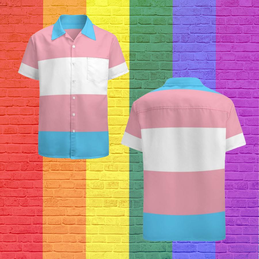 Transgender Pride Flag Lgbt Rainbow Hawaiian Vintage Shirt Mens Button Down Plus Size Tropical Hawaii Beach Shirts