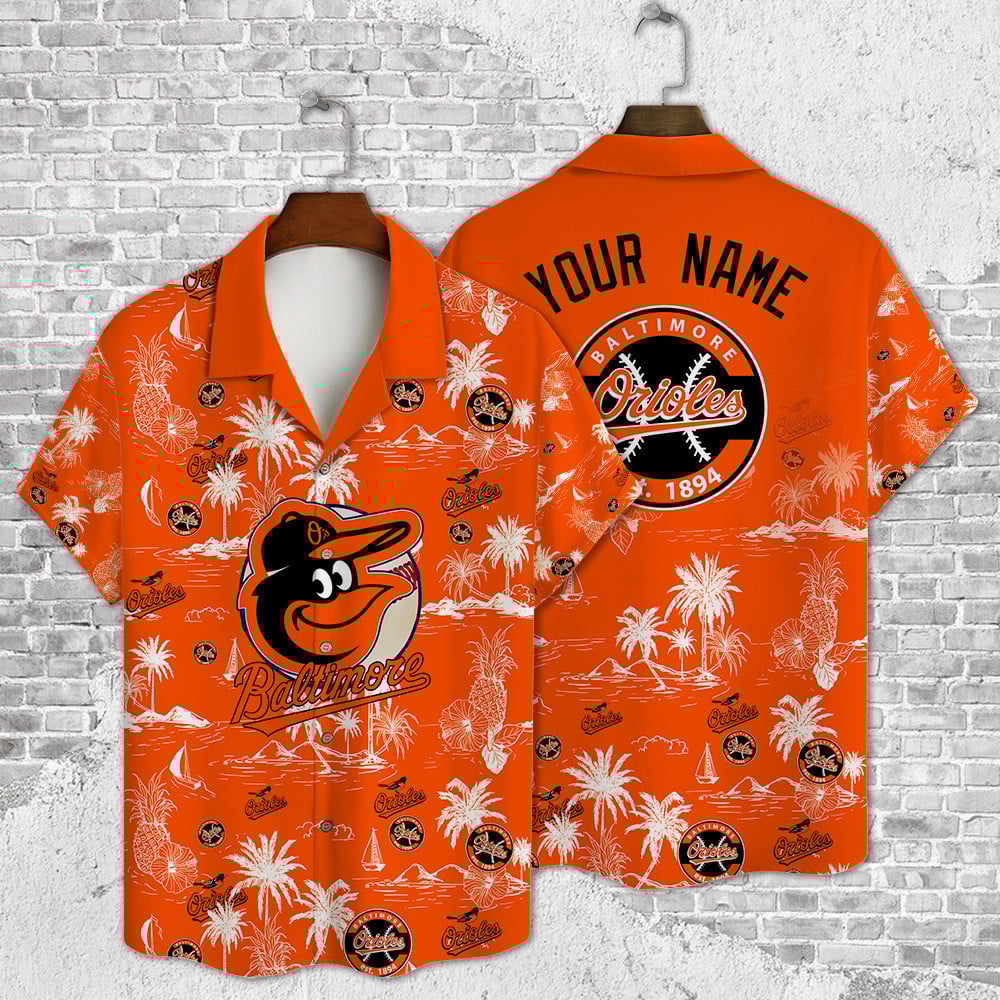 Custom Name Baltimore Orioles Baseball Pattern Vintage Hawaiian Shirt