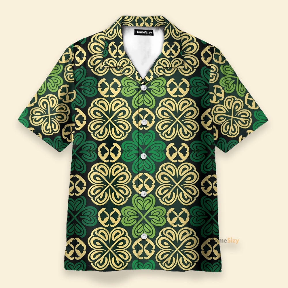 Saint Patrick’S Day Green Floral Golden Seamless Pattern – Hawaiian Shirt