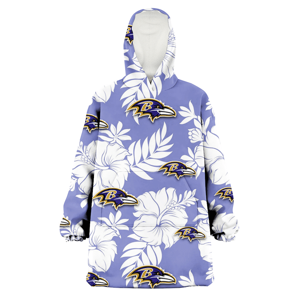 Baltimore Ravens White Hibiscus Light Purple Background 3D Printed Hoodie Blanket Snug Hoodie