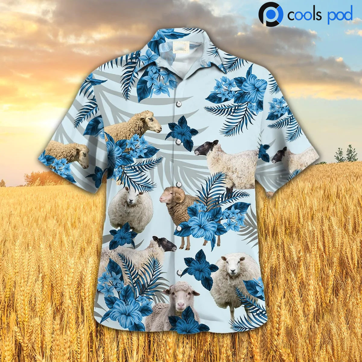 Sheep Hibiscus Blue Pattern Hawaiian Shirt, Farm Hawaiian Shirt For Men Women, Best Summer Hawaii Shirts