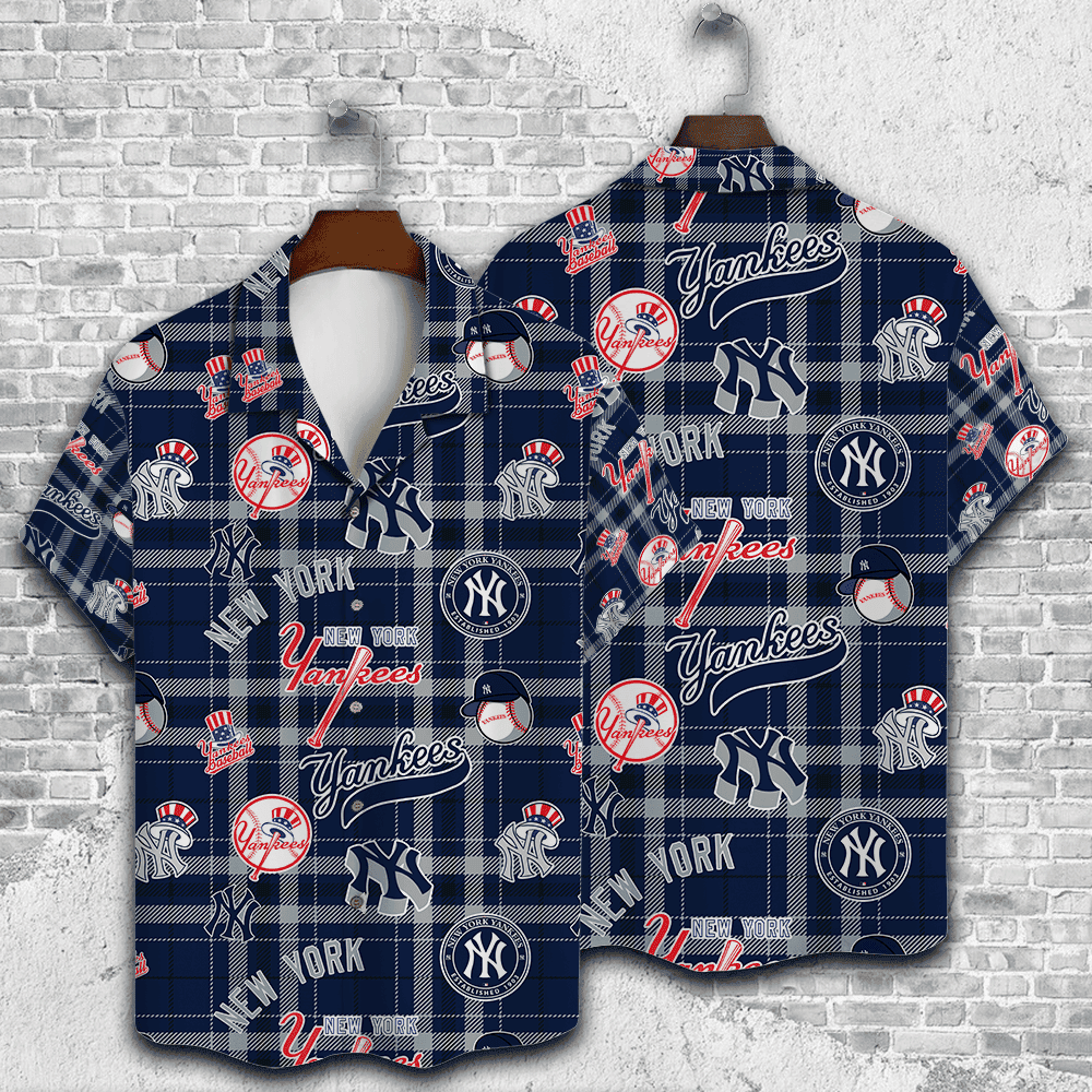 New York Yankees Plaid Baseball Pattern Vintage Hawaiian Shirt