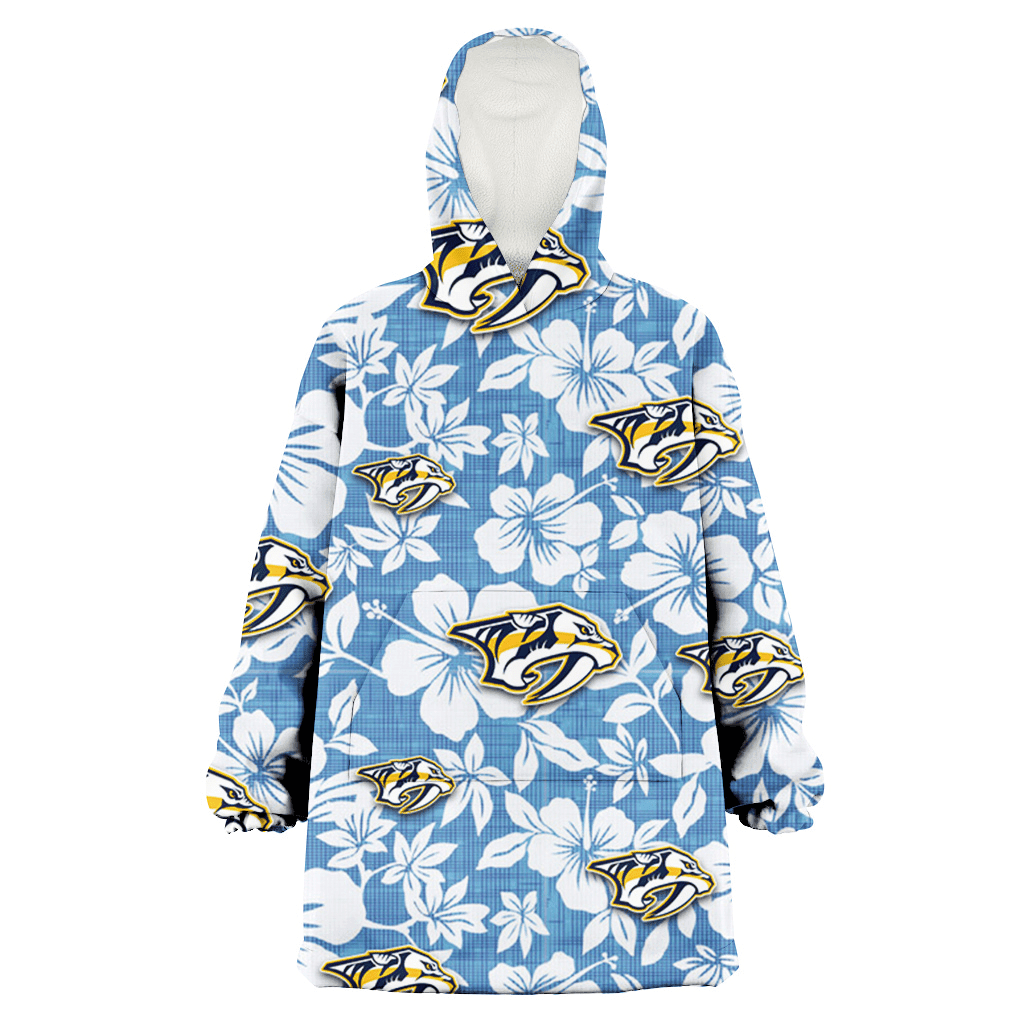 Nashville Predators White Hibiscus Light Blue Texture Background 3D Printed Hoodie Blanket Snug Hoodie