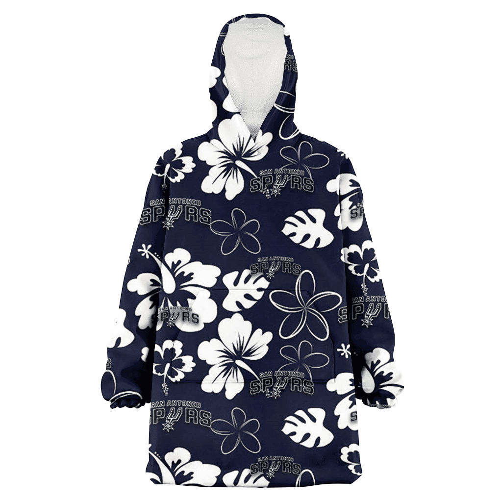 San Antonio Spurs White Hibiscus Sketch Porcelain Flower Navy Background 3D Printed Hoodie Blanket Snug Hoodie