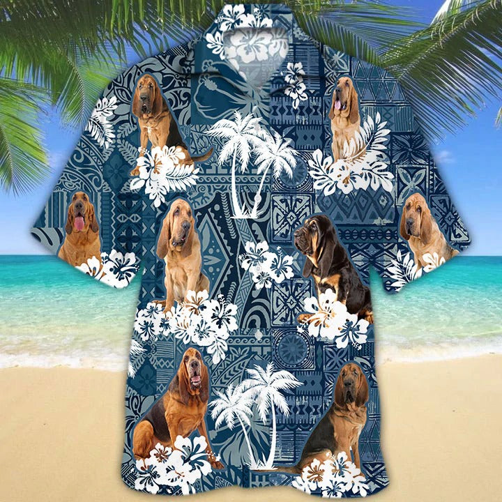 Coolspod Bloodhound Hawaiian Shirt For Men And Women, Beautiful 3D Full Print Dog On Hawaii Beach Shirts