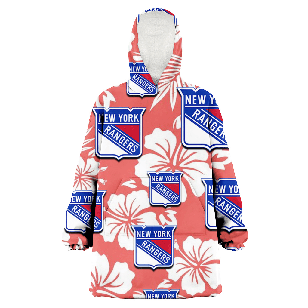 New York Rangers White Hibiscus Salmon Background 3D Printed Hoodie Blanket Snug Hoodie