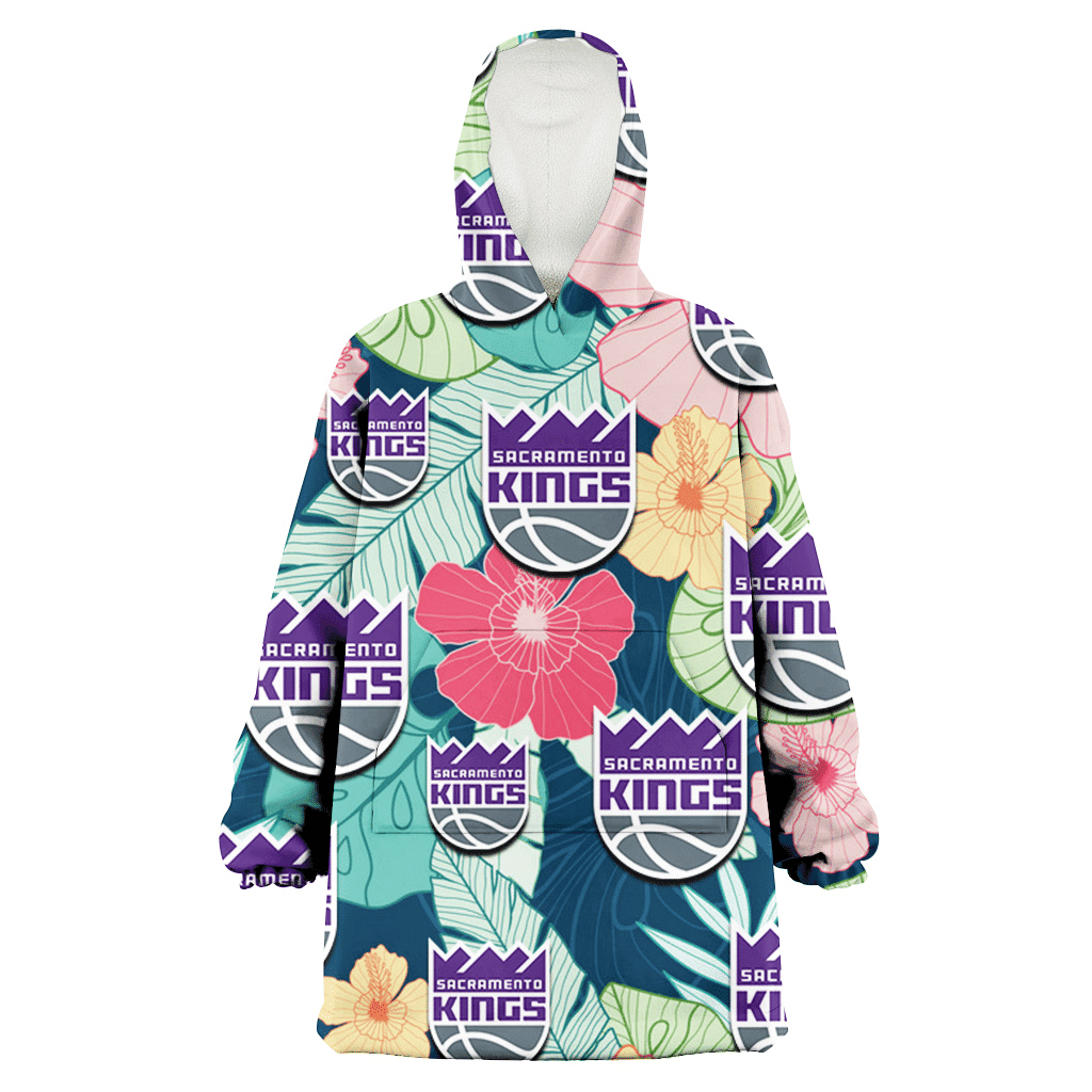 Sacramento Kings Colorful Sketch Hibiscus Dark Green Background 3D Printed Hoodie Blanket Snug Hoodie