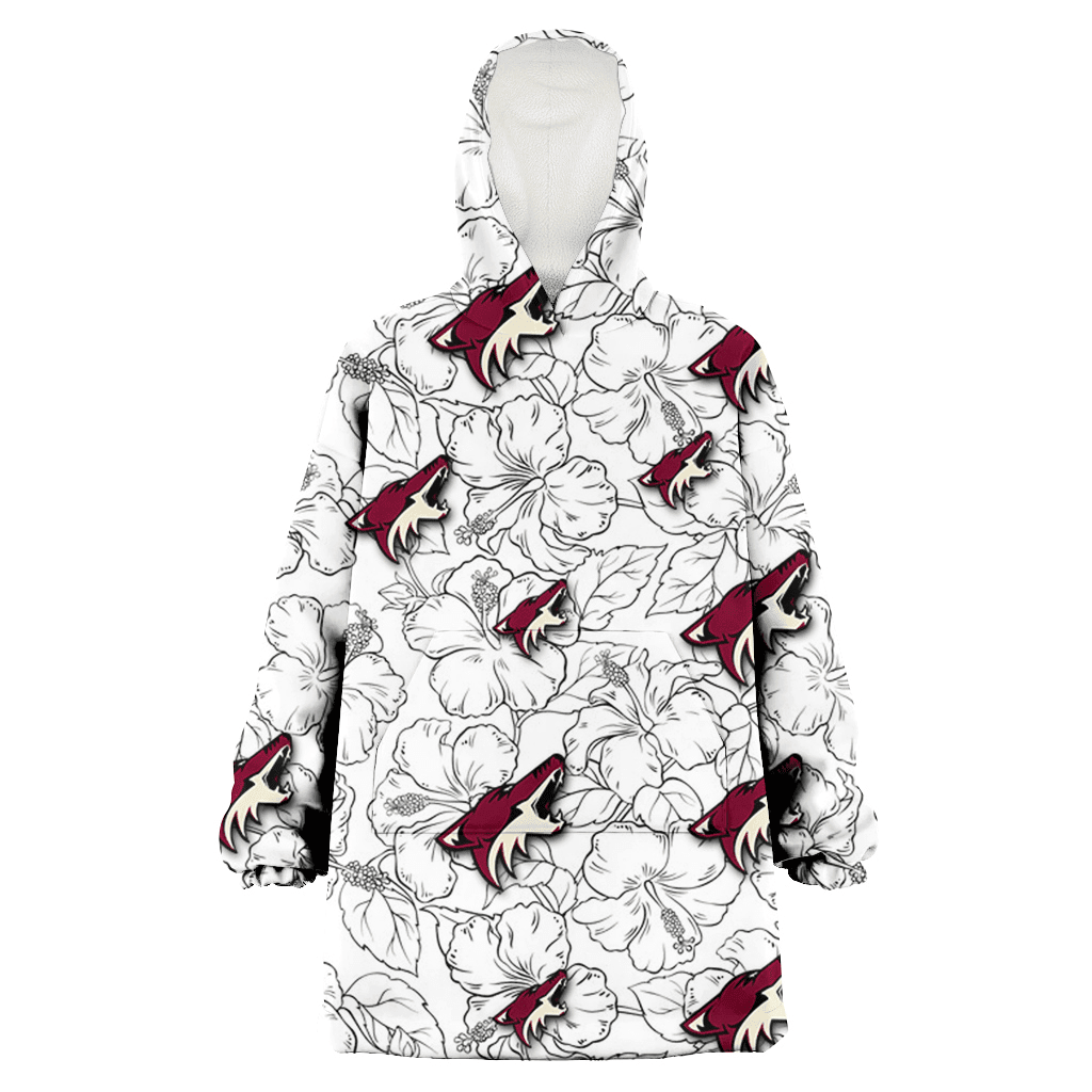 Arizona Coyotes White Sketch Hibiscus Pattern White Background 3D Printed Hoodie Blanket Snug Hoodie