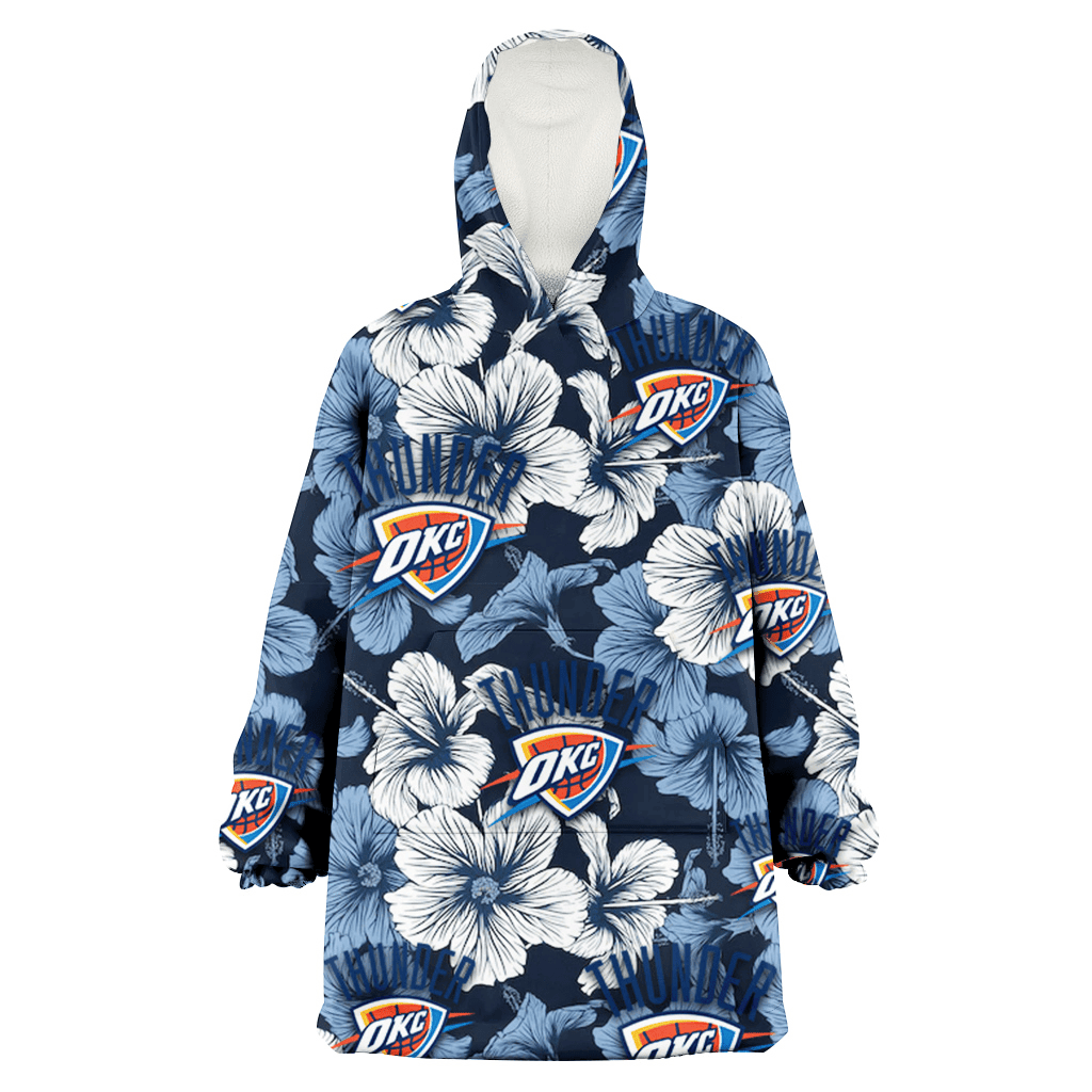 Oklahoma City Thunder White And Blue Hibiscus Dark Blue Background 3D Printed Hoodie Blanket Snug Hoodie