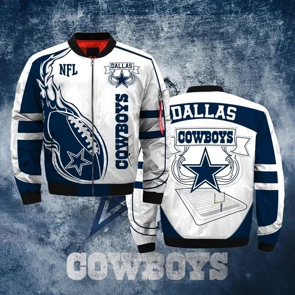 Dallas Cowboys Star Pattern Bomber Jacket Navy Blue And White