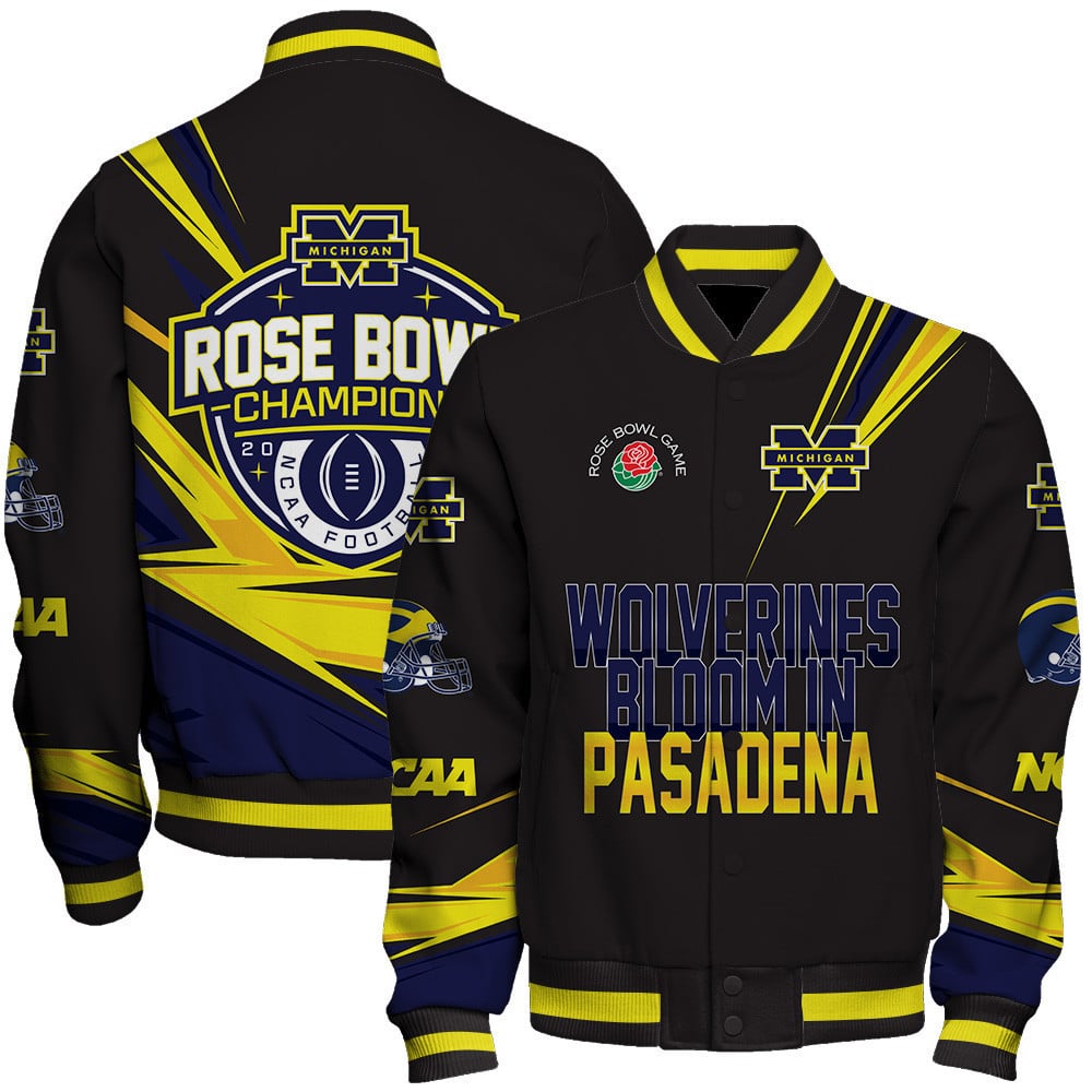 Michigan Wolverines 2024 Rose Bowl NCAA Wolverines Bloom In Pasadena Varsity Jacket