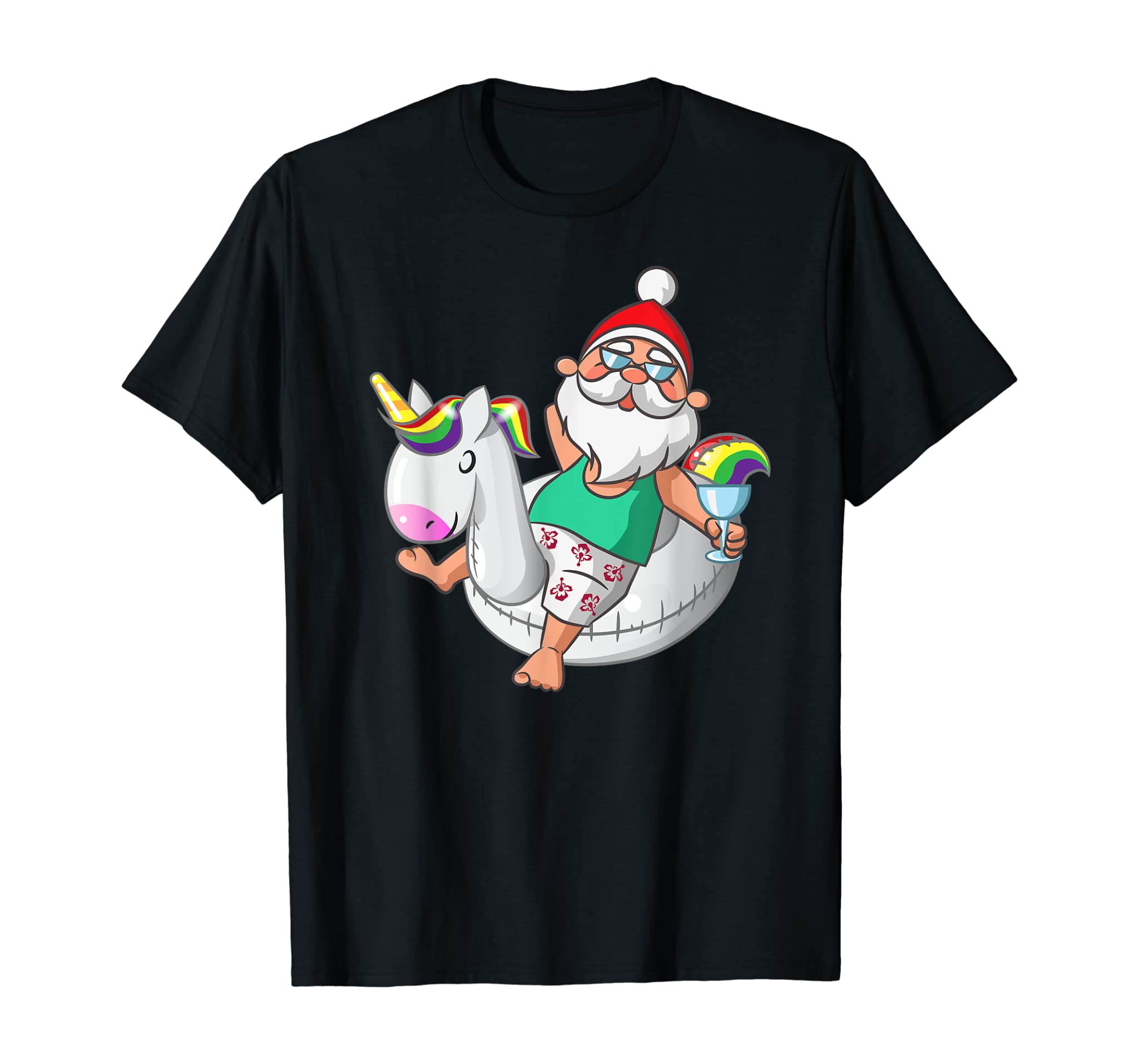 Christmas in July Santa Hawaiian Unicorn Swim Summer Gift T-Shirt