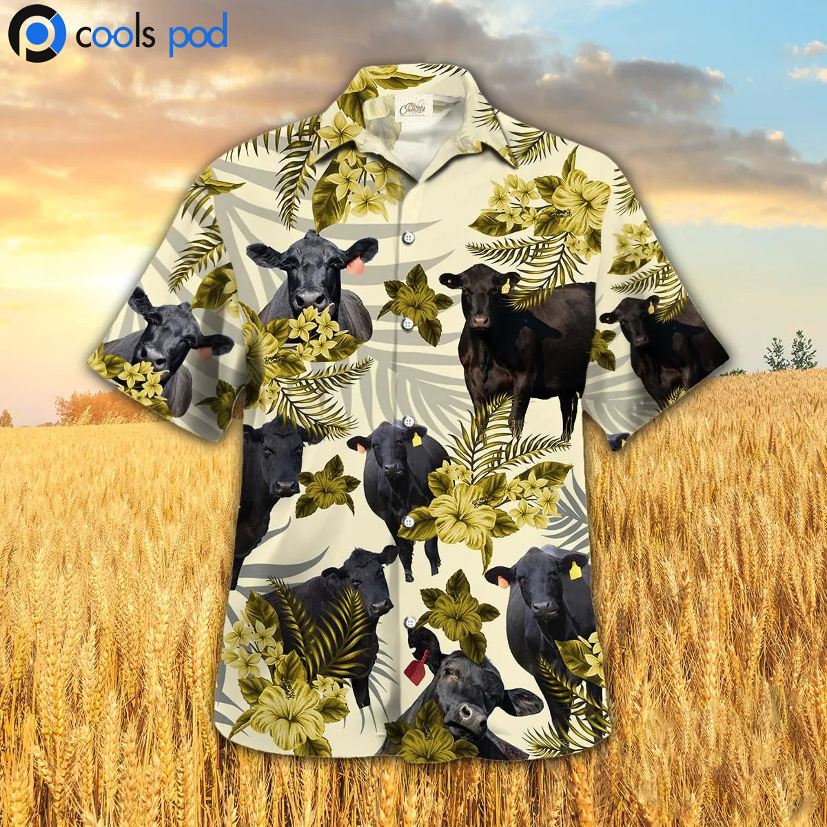 Black Angus Hibiscus Hawaiian Shirt, Yellow Cow Hawaiian Shirt For Men Women, Farm Hawaii Shirts