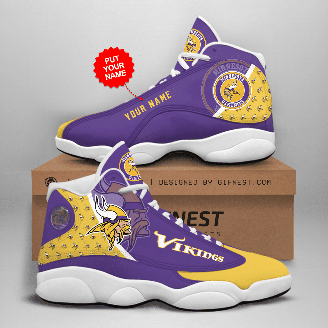 Minnesota Vikings Custom Name Air Jordan 13 Sneakers JD13 V353