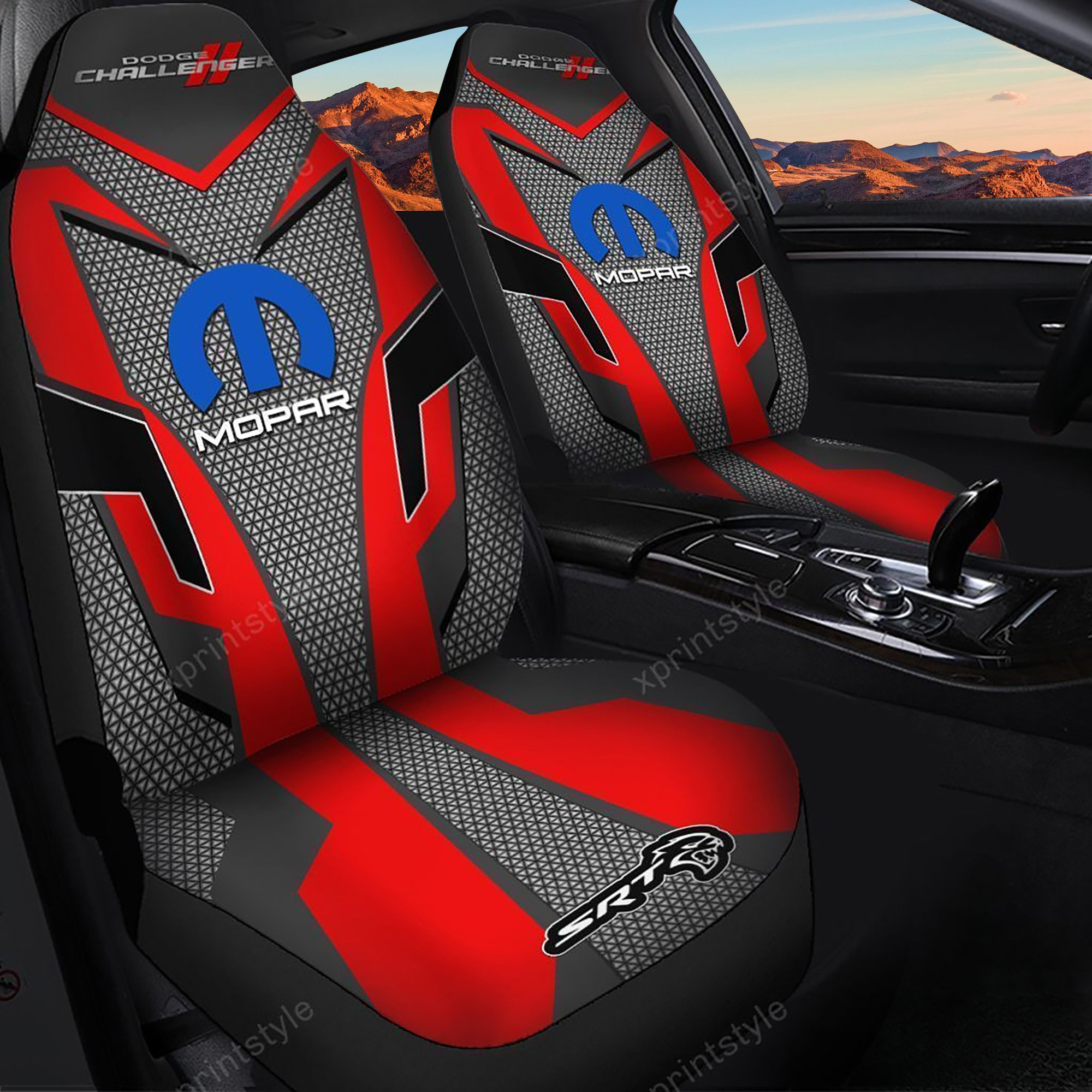 Dodge Challenger Logo Car Seat Cover Set CSC2377