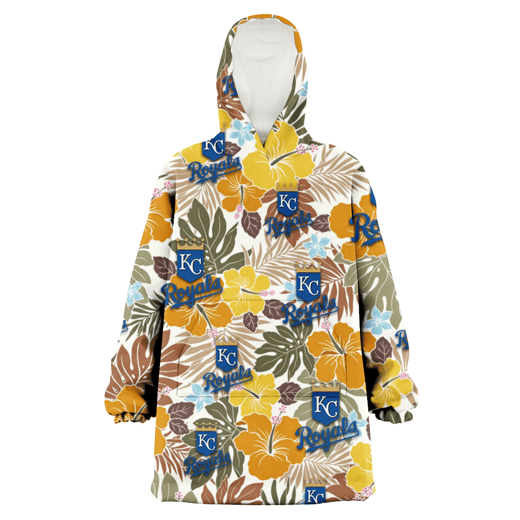 Kansas City Royals Brown Yellow Hibiscus White Background 3D Printed Hoodie Blanket Snug Hoodie