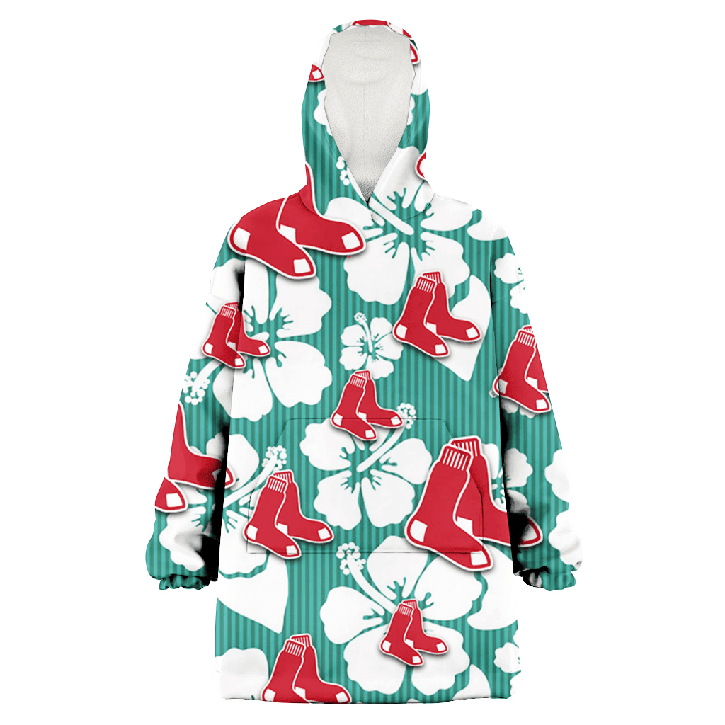 Boston Red Sox White Hibiscus Turquoise Stripe Background 3D Printed Hoodie Blanket Snug Hoodie