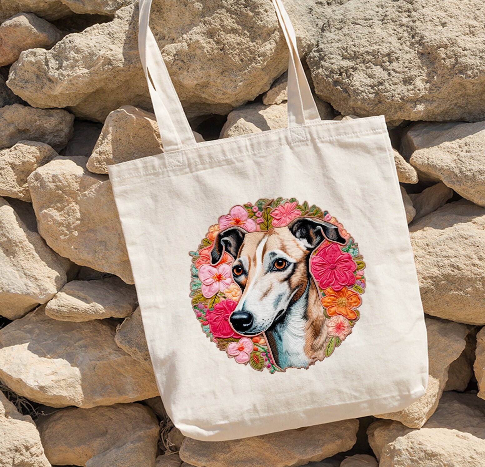 Flower Whippet Tote Bag, Floral Whippet Tote, Dog Tote Bag, Aesthetic Dog Tote Bag, Dog Art Cotton Tote Bag, Dog Mom Tote Bag, Whippet Gifts