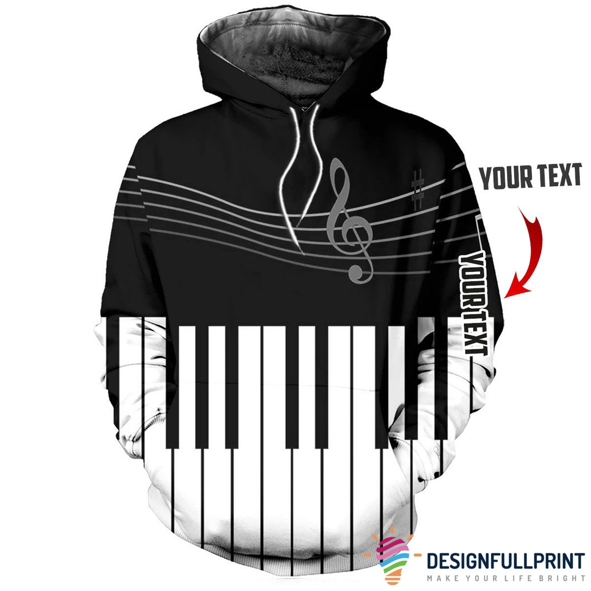 Music Note Hoodie Black And White Ho …