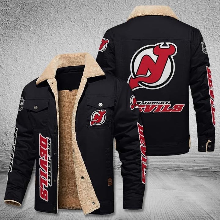 New Jersey Devils Team Name And Logo Nhl 2D Stand Collar Jacket