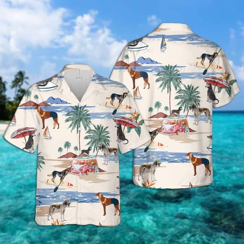 Saluki Summer Beach Hawaiian Shirt, Dog Beach Short Sleeve Hawaiian Shirt