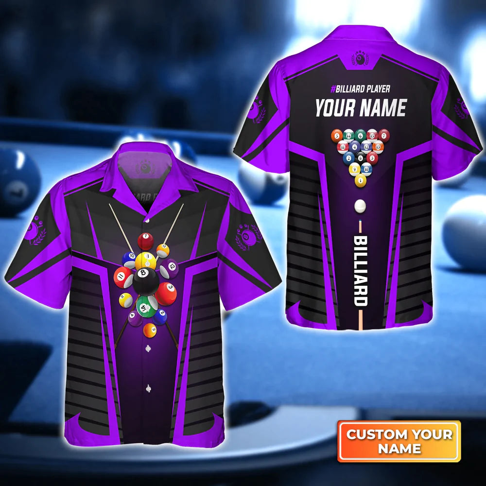 Multi Color Billiard Balls Personalized Name 3D Hawaiian Shirt, Billiard Team Shirt, Summer Shirt Gift For Billiard Lover