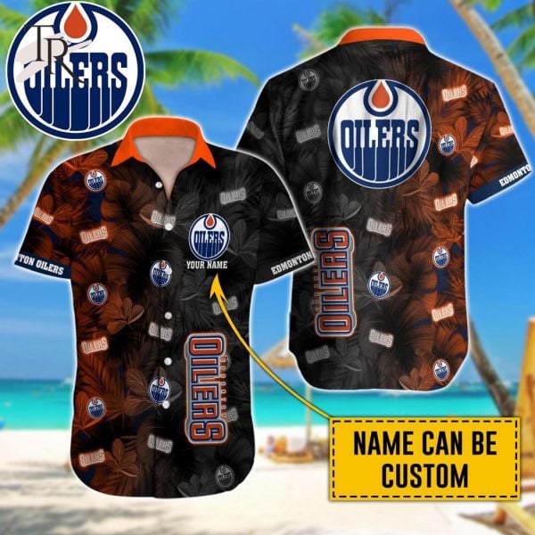 Custom Name Nhl Edmonton Oilers Team Name And Tropical Pattern 3D Hawaiian Shirt