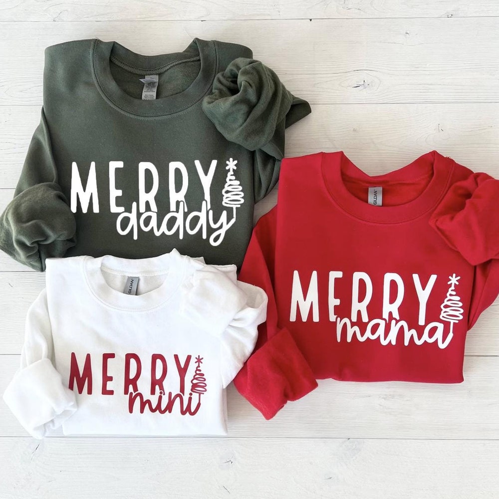 Merry Family Sweatshirts, Mommy And Me Christmas Sweaters, Matching Christmas Sweaters, Christmas Outfit, Matching Christmas Sweatshirts Shirt24H Teecowboy
