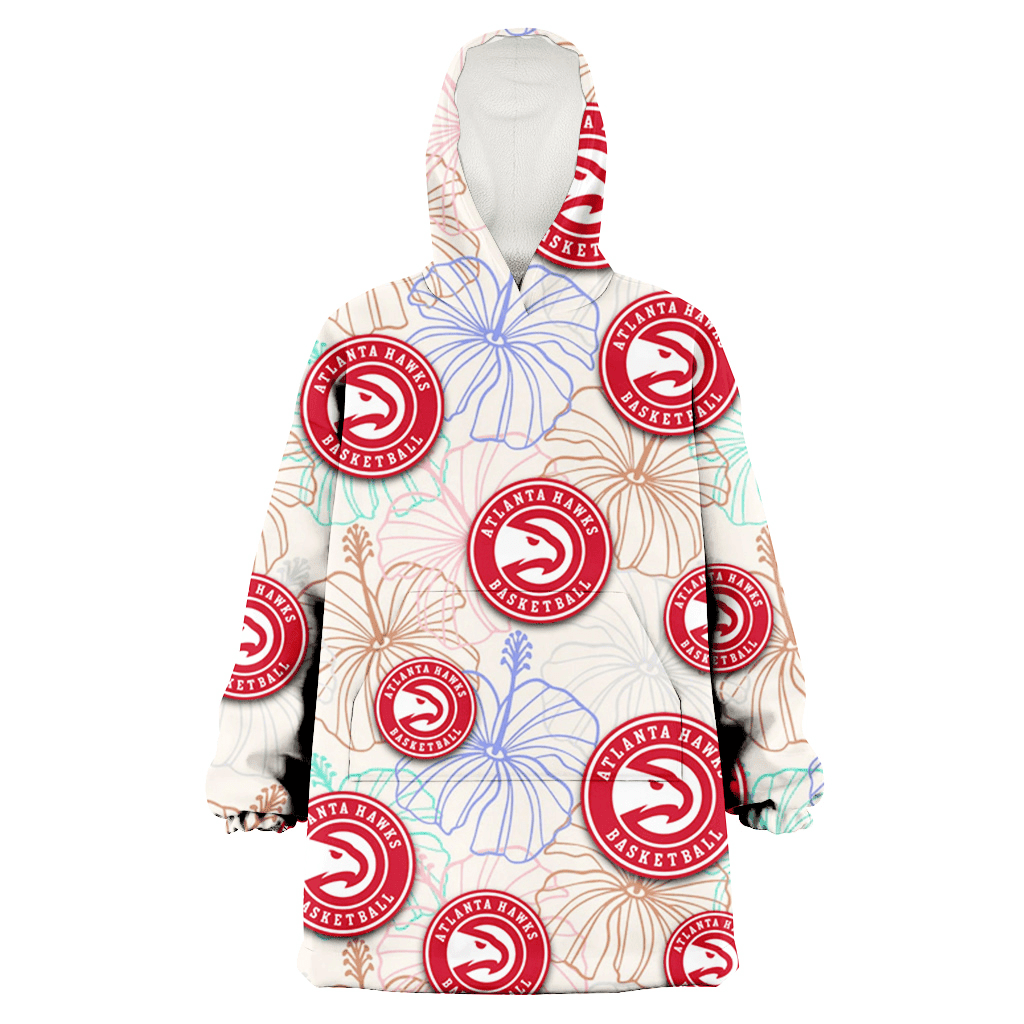 Atlanta Hawks Sketch Pastel Hibiscus Beige Background 3D Printed Hoodie Blanket Snug Hoodie