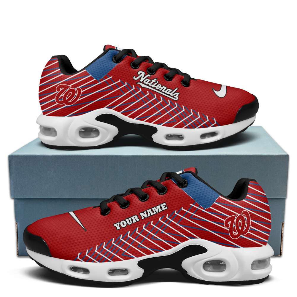 Washington Nationals MLB Personalized Name Team Colors Jagged Lines TN Air Max Shoes Air Cushion Sneakers