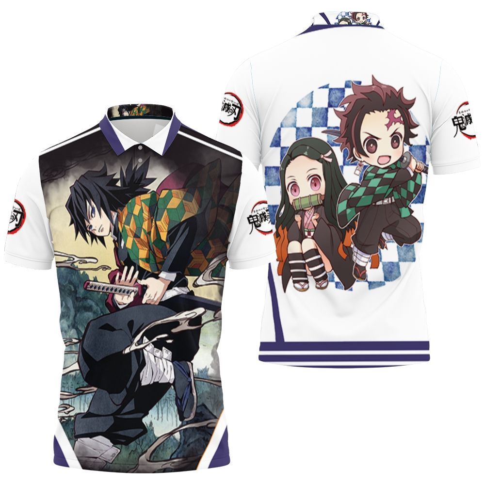 Shinobu Kocho from Demon Slayer Polo Shirt with Black and White Wing Pattern and Pastel Manga Panel Design TS04