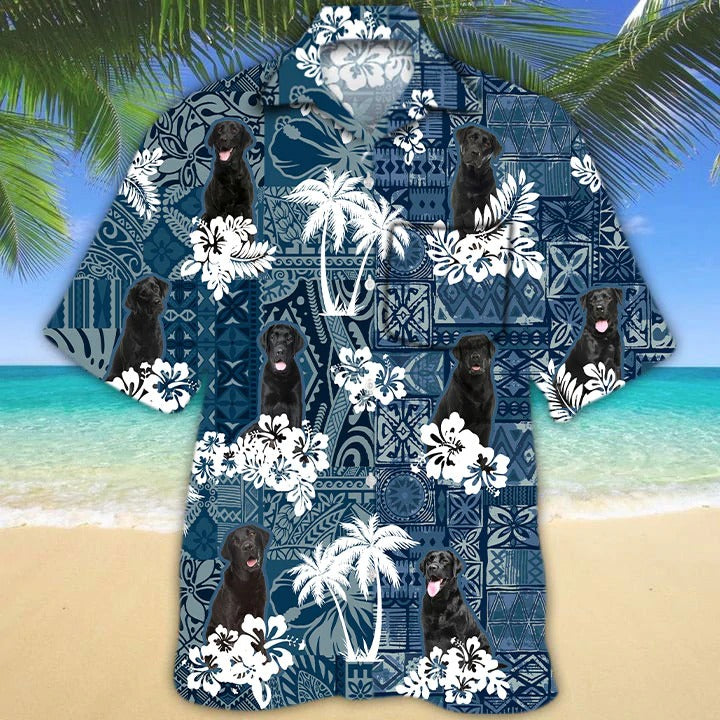 Black Labrador Hawaiian Shirt With Pocket, Black Dog Hawaii Shirts, Hawaii Dog Shirts