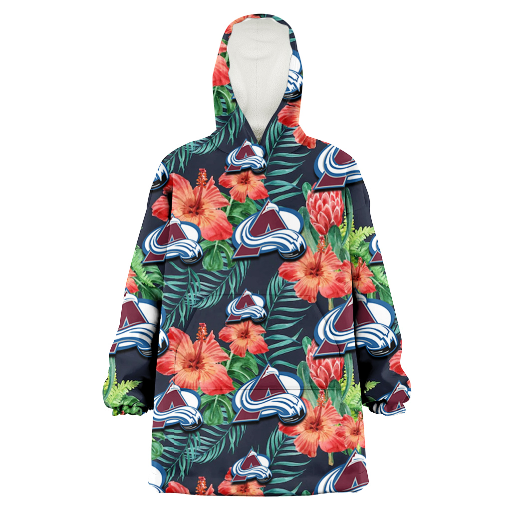 Colorado Avalanche Orange Hibiscus Green Tropical Leaf Dark Background 3D Printed Hoodie Blanket Snug Hoodie