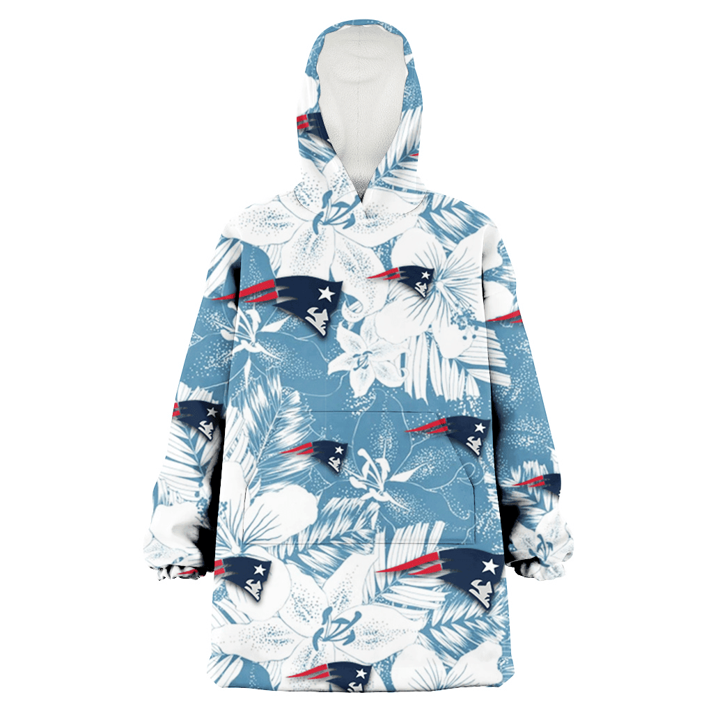 New England Patriots White Hibiscus Orchid Light Blue Background 3D Printed Hoodie Blanket Snug Hoodie