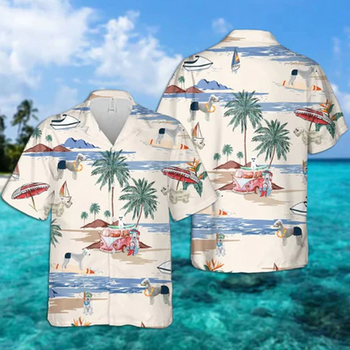 Bedlington Terrier Summer Beach Hawaiian Shirt, Hawaiian Shirts For Men, Hawaiian Shirts For Men, Aloha Beach Shirt