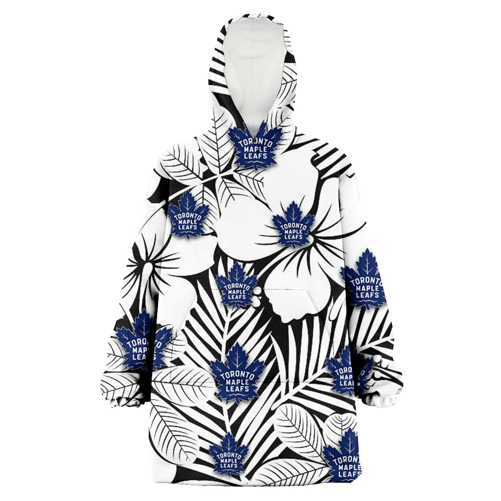 Toronto Maple Leafs White Big Hibiscus Black Background 3D Printed Hoodie Blanket Snug Hoodie