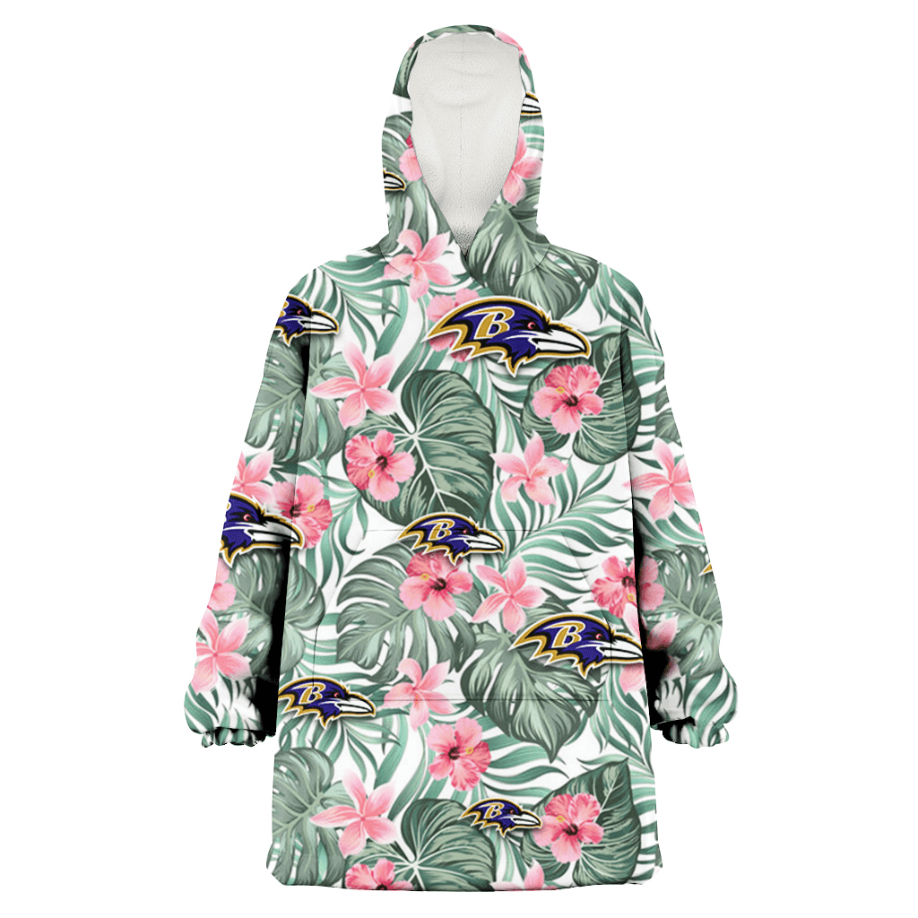 Baltimore Ravens Pink Hibiscus Porcelain Flower Tropical Leaf White Background 3D Printed Hoodie Blanket Snug Hoodie