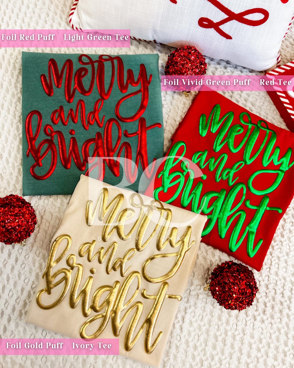 Christmas Merry & Bright Puff T-Shirt, Green Red Happy Holidays, Comfort Colors, Puffy, Metallic, Santa, Gift, Tree, Trendy, Reindeer, Bells Trendytales Funnykidshirts