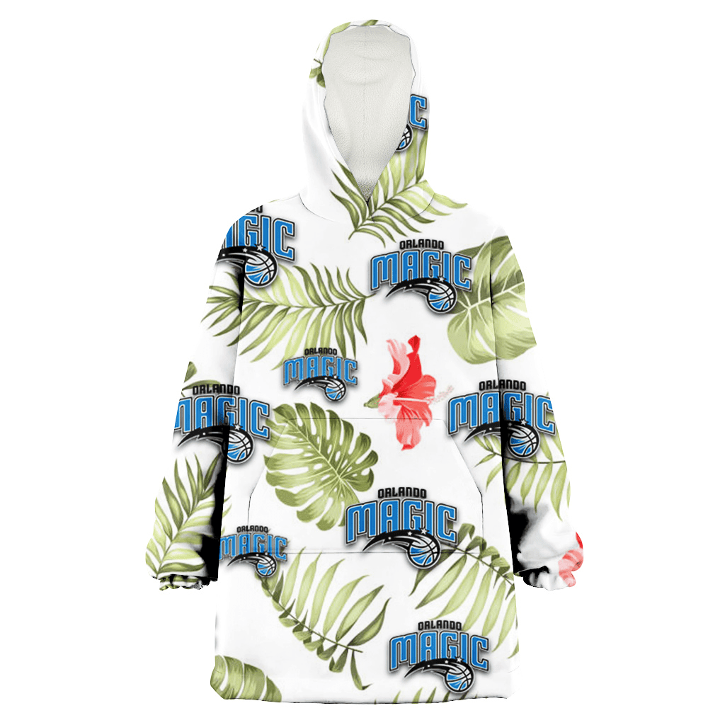 Orlando Magic Light Salmon Hibiscus Green Leaf White Background 3D Printed Hoodie Blanket Snug Hoodie