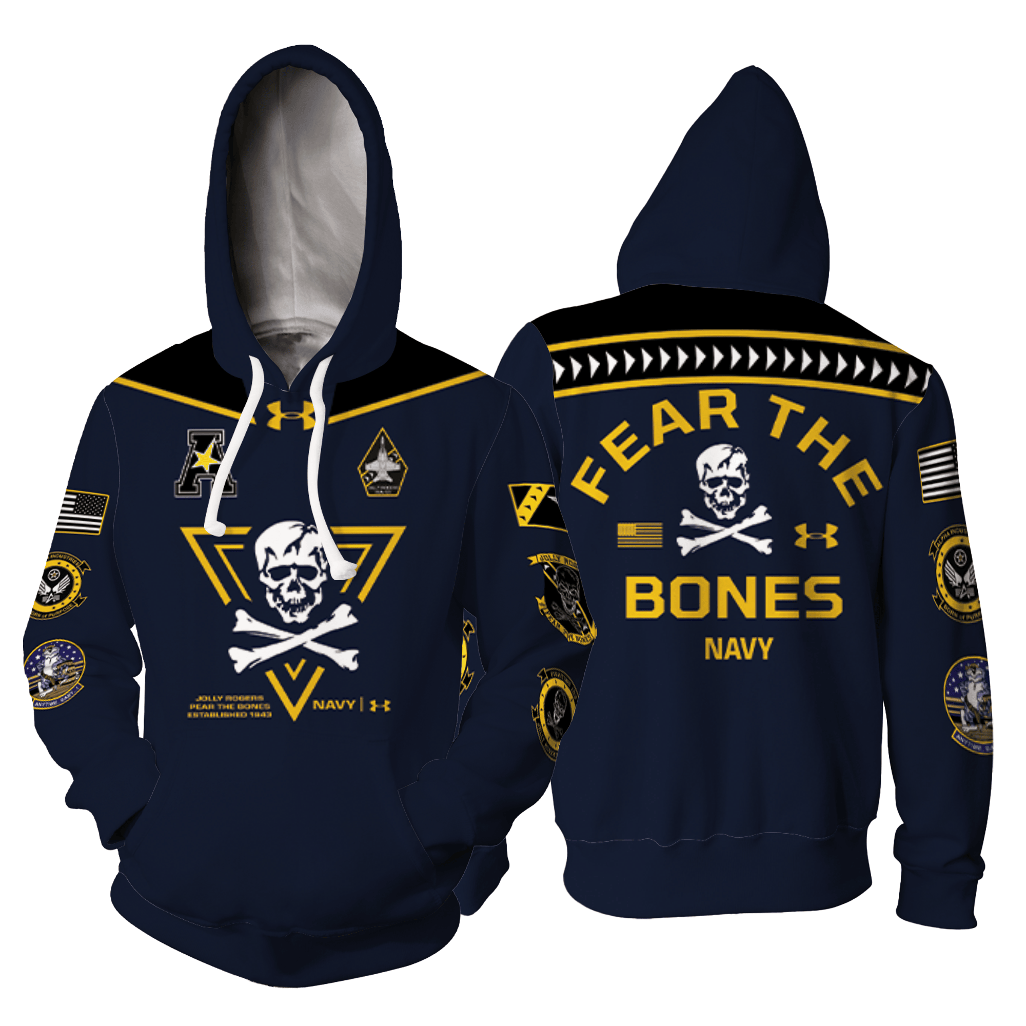 Navy Midshipmen Football X Jolly Rogers 2024 Special Blue Hoodie – Zip Hoodie 3D Aop Shirt