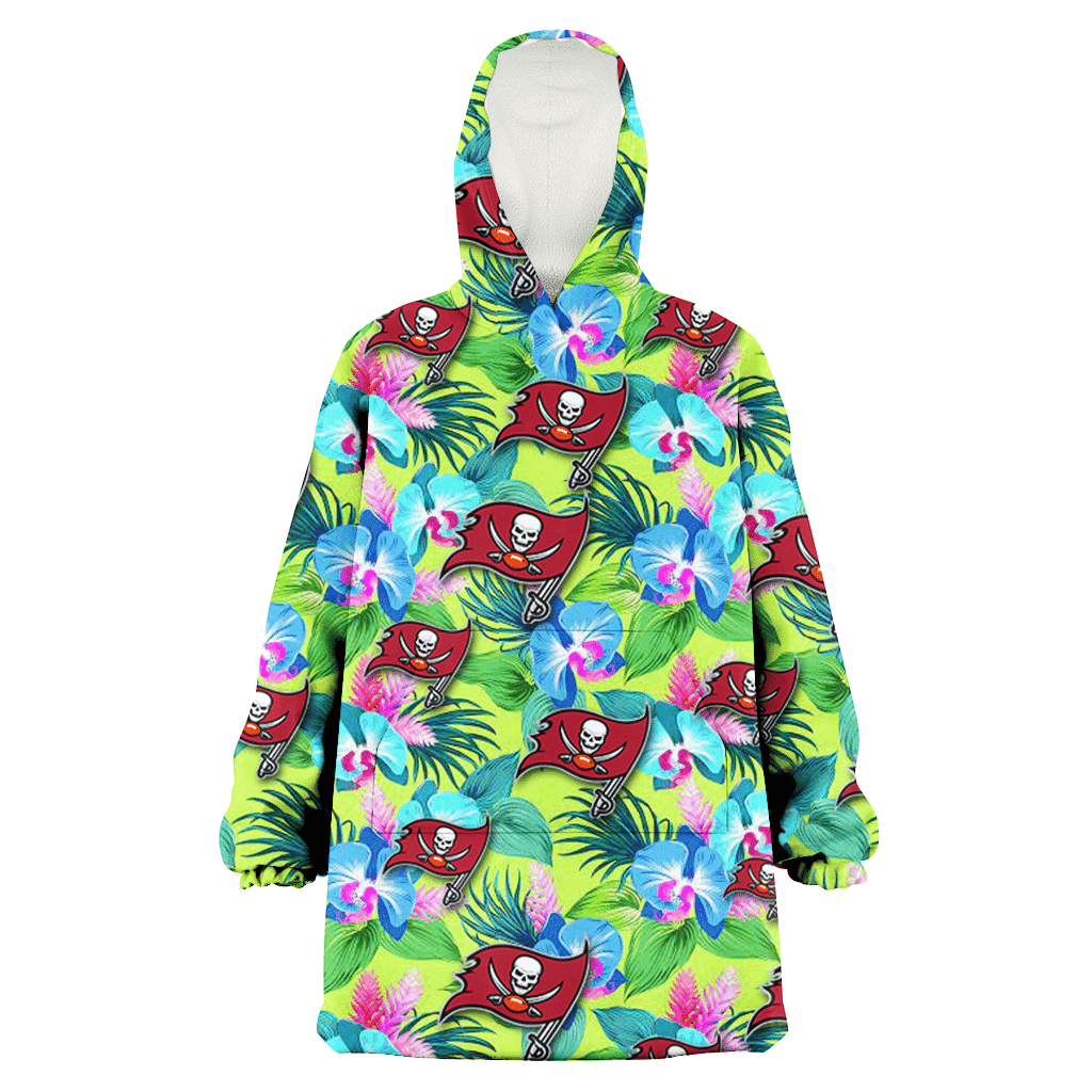 Tampa Bay Buccaneers Blue Orchid Green Pink Leaf Green Background 3D Printed Hoodie Blanket Snug Hoodie