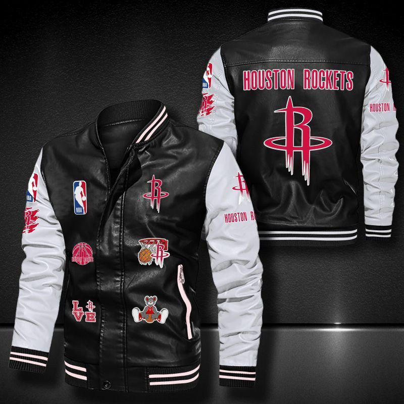 Houston Rockets Leather Varsity Jacket Bomber Coat