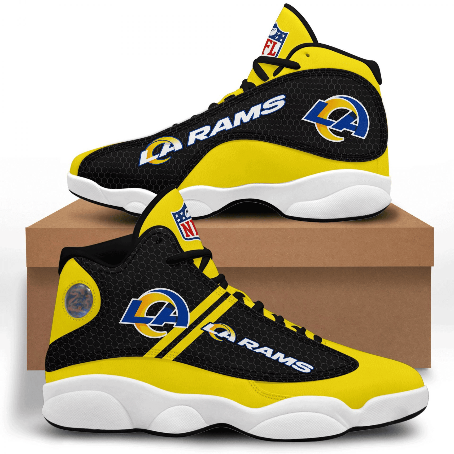 Los Angeles Rams Yellow Black Stripes Air Jordan 13 Shoes JD13 V1829