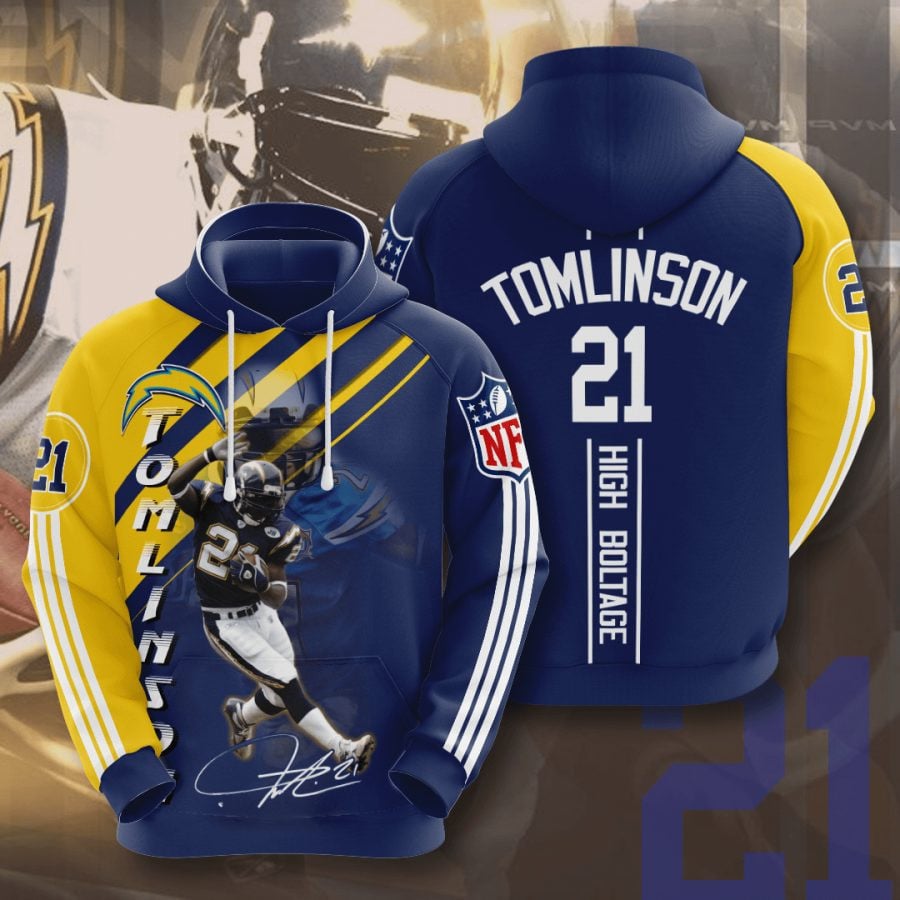 Sport-Team Los Angeles Chargers Ladainian Tomlinson Navy Blue Gold Stripes Pullover Hoodie Aop Shirt
