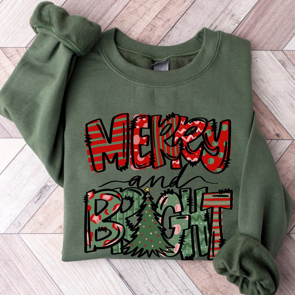 Merry And Bright Sweatshirt, Christmas Shirts, Family Christmas Hoodies, Christmas Sweatshirts For Women, Merry Christmas Sweatshirt Wear Art, Own The Look