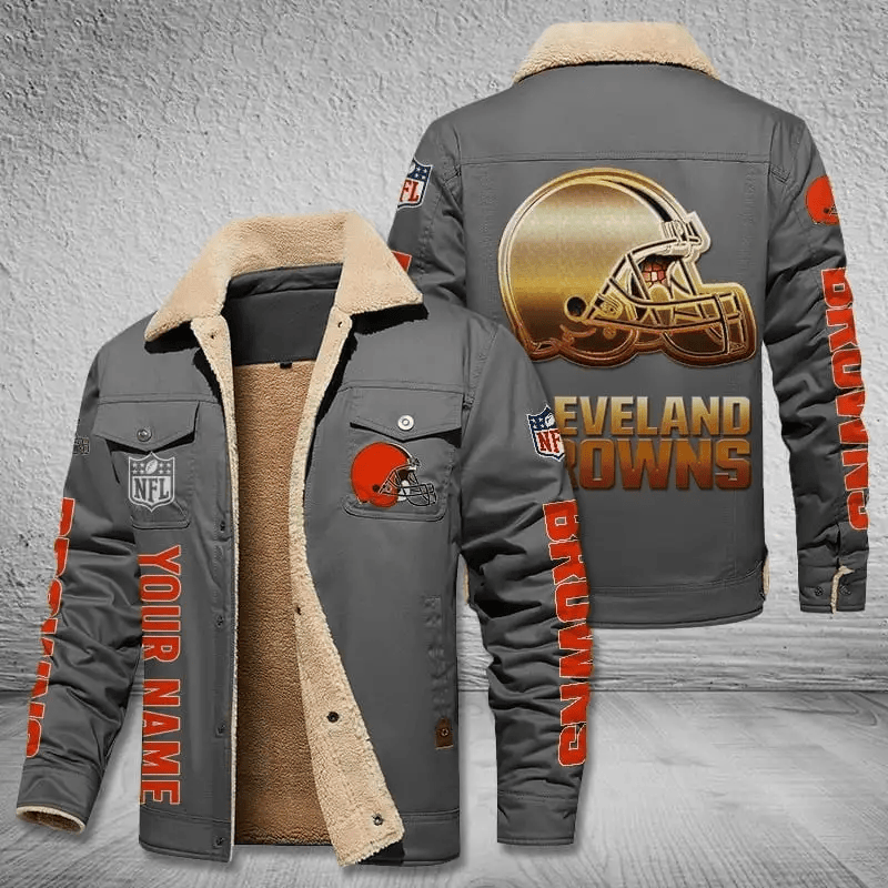 Cleveland Browns NFL Team Personalized Name Lap Grey Ver Stand Collar Jacket