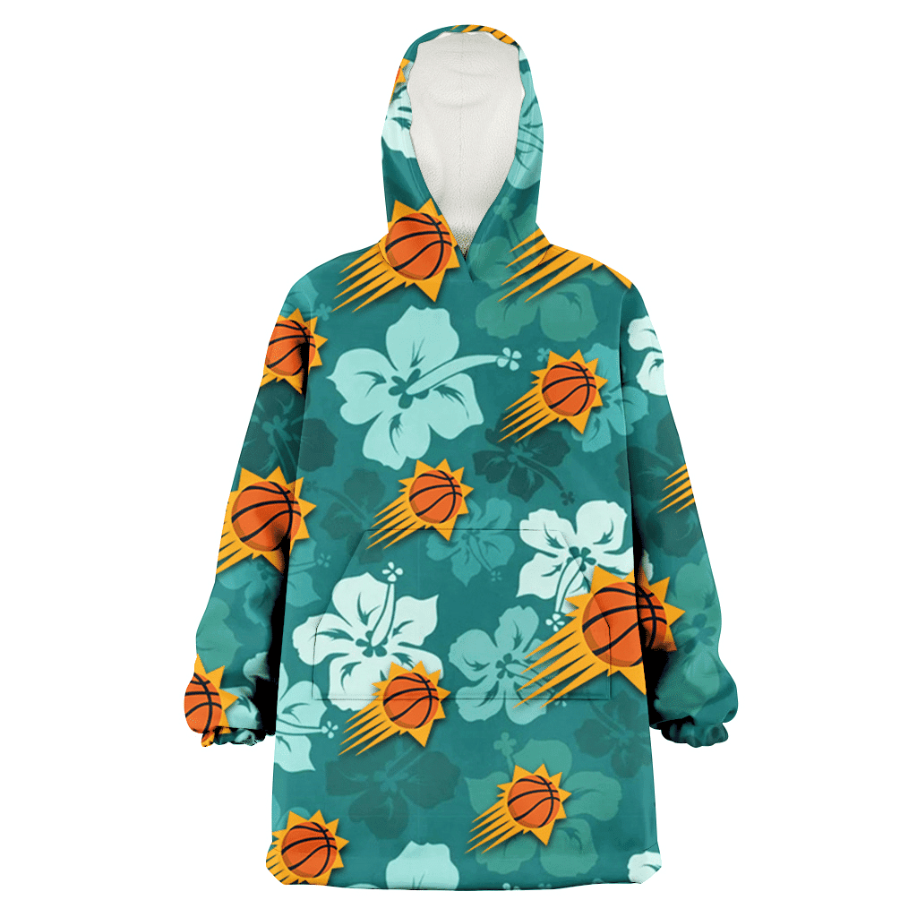 Phoenix Suns Light Sea Green Hibiscus Green Background 3D Printed Hoodie Blanket Snug Hoodie