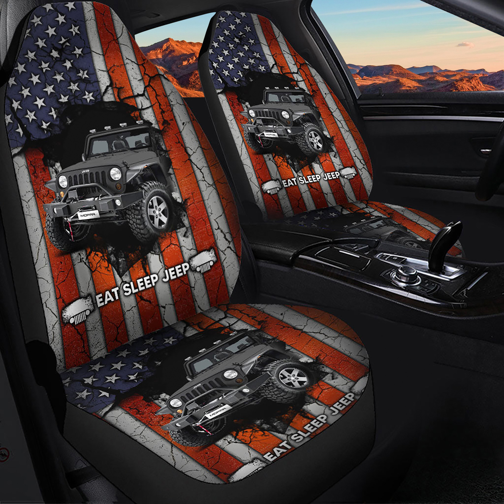 Eat Sleep Jeep Gray Premium Custom Logo Car Seat Cover Decor Protectors CSC542