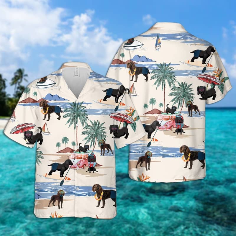 Spanish Water Dog Summer Beach Hawaiian Shirt, Dog Beach Short Sleeve Hawaiian Shirt